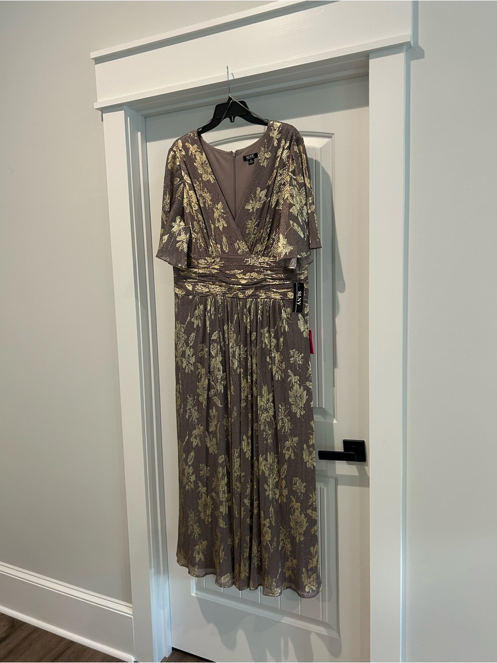 SLNY lavender and gold maxi dress nwt